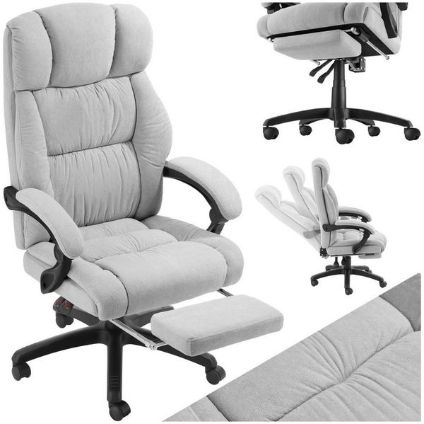 tectake Chefsessel Bürostuhl Jillien mit Fußstütze und Velours, Belastbarkeit 120 kg (Set, 1 St), Superdicke Polsterung mit weichem Velours