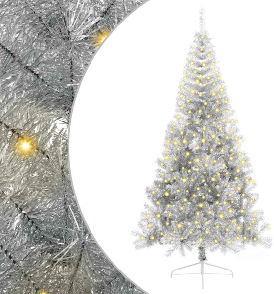 vidaXL Künstlicher vorbeleuchteter Weihnachtsbaum Silber 240 cm PET 3397228