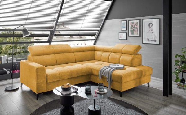 Ecksofa Bavaro elektronischer Sitztiefenverstellung und Breitcord-Bezug Ed Exciting Design