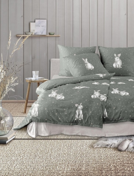 Irisette Biber Bettwäsche Koala 8654-30 Schneehase Olivgrün 135x200