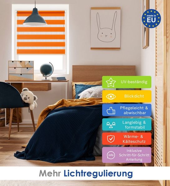 Doppelrollo Fensterrollo COR Duo-Rollo Klemmfixierung Zebrarollo, Rikmani, Klemm- oder Schraubmontage