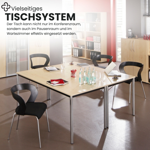 bümö Multifunktionstisch Buche, Tisch 120 x 80 cm, Tischfuß verchromt - einfacher Tisch klein, Besprechungstisch System D-Serie, Konferenztisch, Meetingtisch, Mehrzwecktisch, Pausentisch, DR12-6-C Bild 7