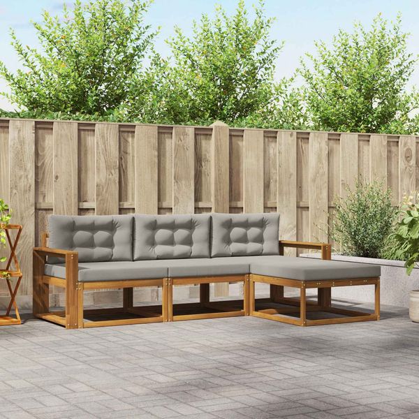 vidaXL Outdoor-Sofagarnitur mit Kissen 4 pcs Natürlich und Hellgrau 3367409
