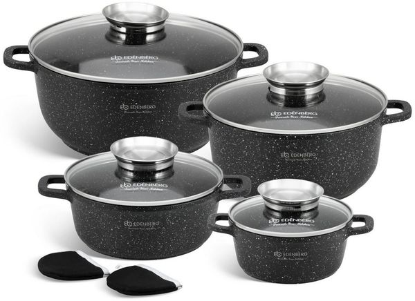Edenberg Topf-Set Elegante, mattschwarze Töpfe in klassischem Design, Aluminium, Keramik (Gönnen Sie sich kulinarischen Komfort und Profiqualität in einem – mit diesem vielseitigen, stilvollen und langlebigen Topfset wird jedes Gericht zum Genuss!, 8-t...