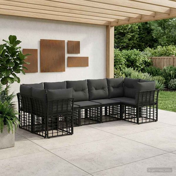 vidaXL Outdoor-Sofagarnitur 7 pcs Schwarz und Dunkelgrau Polyester 3437547