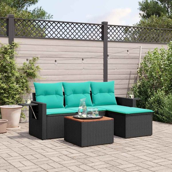 vidaXL 5-teiliges Gartensofa-Set mit Kissen, schwarzes Polyrattan 3224531