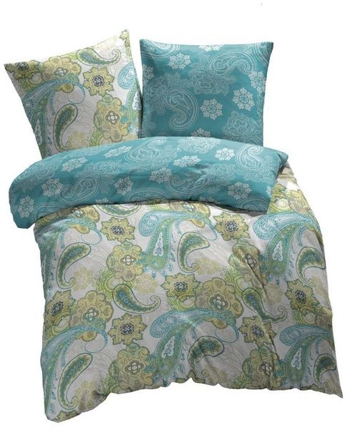 etérea Mako-Satin Bettwäsche Paisley Florina Grün 200x200 cm + 2Stk 80x80 cm