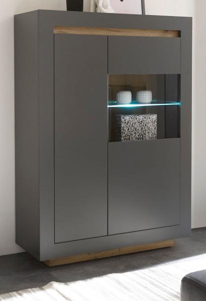 Vitrine Rooky in anthrazit und Eiche Wotan 96 x 136 cm