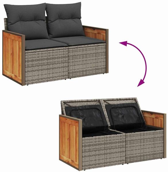 vidaXL Gartensofa-set mit Kissen 18 pcs Grau Poly-Rattan 3365323 Bild 11