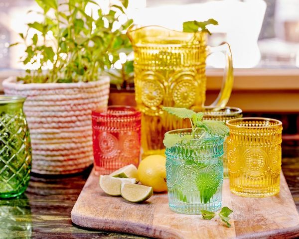 Decoris season decorations Gläser-Set, Trinkgläser aus Glas mit Ornament Muster 10cm bunt 300ml 4er Set