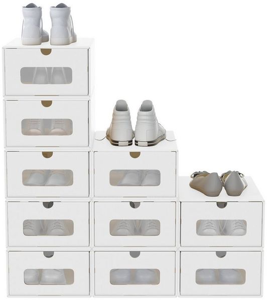 FIVMEN Schuhbox Stapelbar Schuhboxen mit Deckel & Transparent Sichtfenster Praktische (10 St), Stauraum Organizer für Schuhe