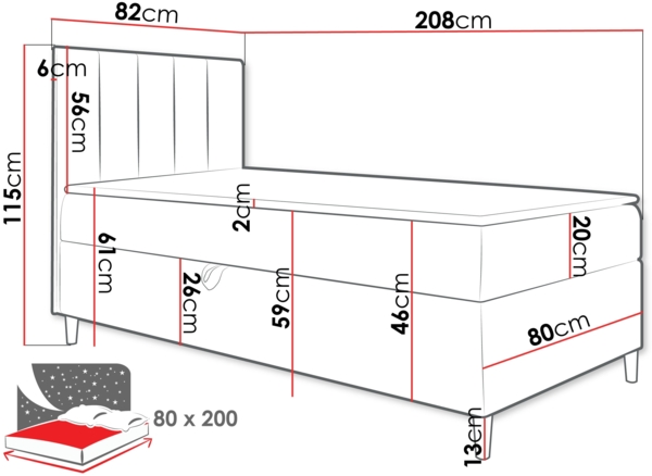 Boxspringbett Chapeni 'Junior 1' grün 80x200 cm Links Bild 5