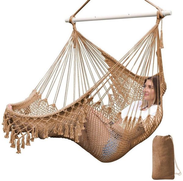 LuxusKollektion Hängesessel Hängesessel Baumwollseil Metallspreizstange Tassel 240x80 cm Braun