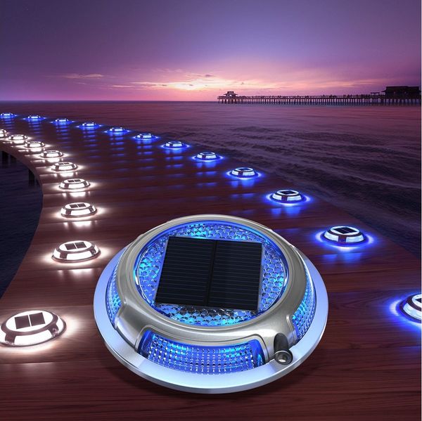Quntis LED Solarleuchte 4/8 Stück Solarlampen Außen/draußen, Dimmbar Gartenleuchte für Terasse, Solarbetrieben, Automatisches Ein/Aus, Langlebige LEDs, LED fest integriert, Warmgelb, Solar-Deckleuchten Außen, 20t belastbar, Blauweiß, für Weg Deck Garage