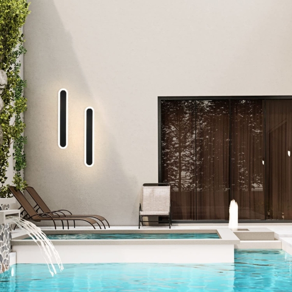 ZMH LED Wandleuchte Aussen Wandlampe: 50cm Villa Außenwandleuchte Schwarz Lang Außenlampe IP65 Wasserdicht Modern Außenleuchte10W Wandbeleuchtung für Flur Bad Schlafzimmer Garten Treppenhaus Terrasse Bild 2