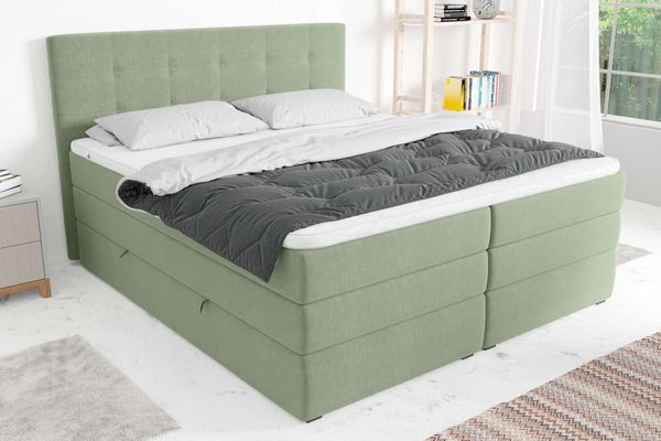 99rooms Dante Boxspringbett Strukturstoff INARI Minze Taschen-Federung 140x200 cm