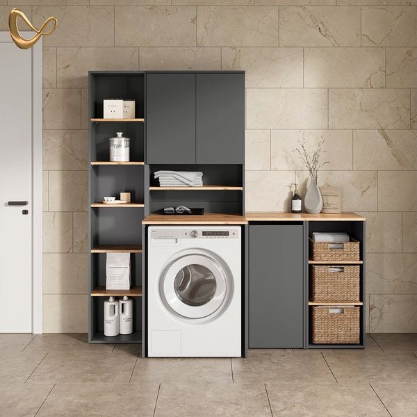 Livinity® Waschmaschinenumbauschrank Paolina, Anthrazit/Goldkraft Eiche, 68 x 100.4 cm (1-St)