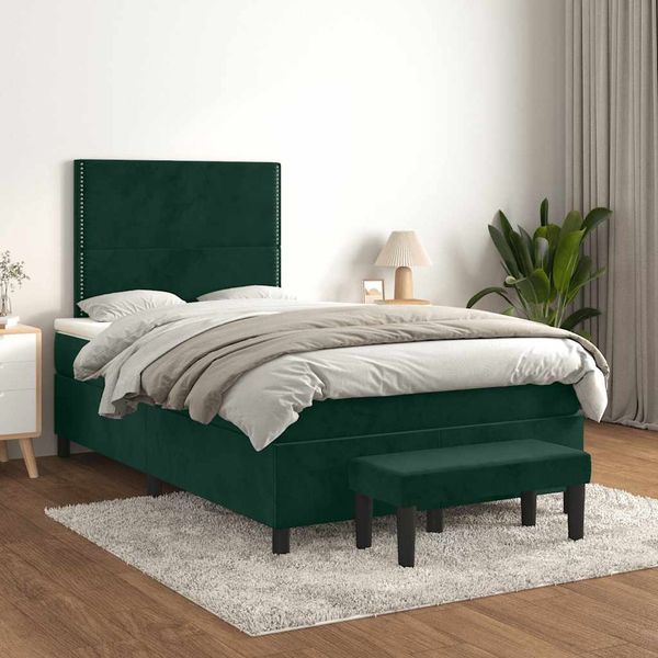 vidaXL Boxspringbett mit Matratze Dunkelgrün 120x200 cm Samt 3137776