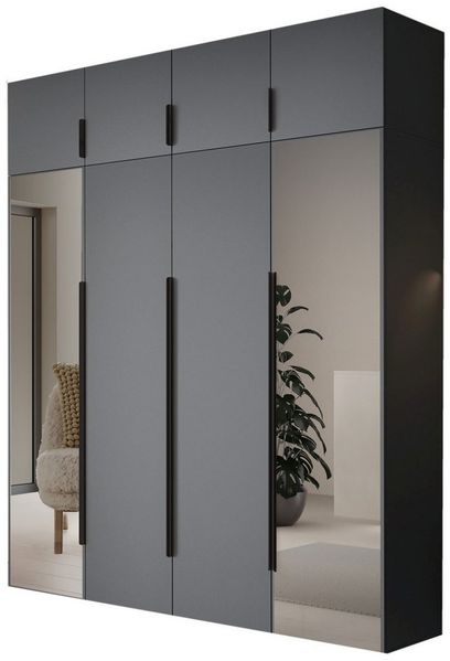 Compleo Drehtürenschrank Kleiderschrank mit Aufsatz, Hochschrank, Spiegelschrank STELLS