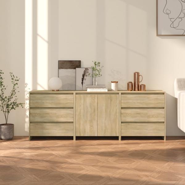 vidaXL 3-tlg. Sideboard Sonoma-Eiche Holzwerkstoff [3098067]