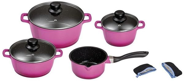 KING Topf-Set, Aluminiumguss (Set, 7-tlg, je 1 Kochtopf Ø 16/20/24 cm, 1x Stielkasserolle Ø 16 cm), mit gratis Henkelpads, Induktion