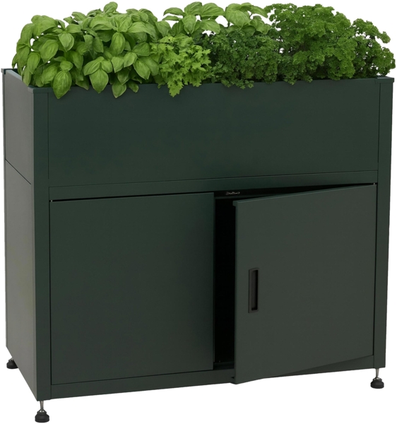 Hochbeet HWC-O85, Metallhochbeet Blumenkasten Pflanzkübel Stauraum, Metall 33kg 91x101x51cm ~ grün