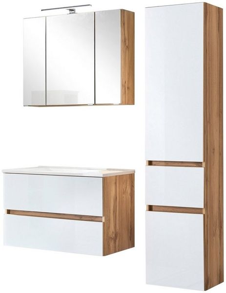 welltime Badezimmer-Set Horki, (Set, 3-St), bestehend aus Waschtisch-Set mit Seitenschrank, Breite 120 cm