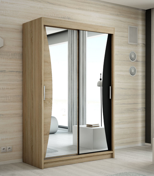 Schwebetürenschrank NIKO 2-türig Schrank 160 cm (mit Spiegel) Farbe: Sonoma , schwarz