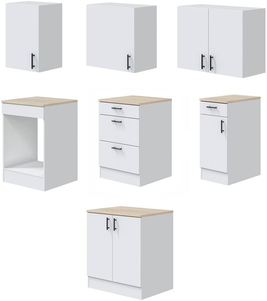 Dmora Komplette Küche Silphora, Moderne Küchenkomposition, Modular Set für Küche, Funktionelle Küchenlösung, Weiß und Eiche