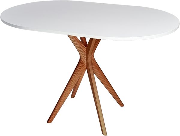 Ragaba ovaler Esstisch, MDF & Massives Eschenholz Eichenbeize, 75x100 cm, Weiß