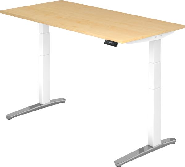 bümö elektrisch höhenverstellbarer Schreibtisch 160x80 cm mit Memory-Steuerung - Design Schreibtisch höhenverstellbar elektrisch, elektrischer Schreibtisch Ahorn, Gestell weiß/alu, XBHM16-3-WC