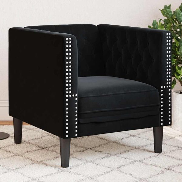 Chesterfield-Sessel, Wohnzimmersessel Schwarz Samt