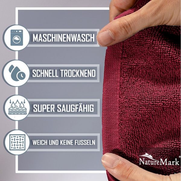 NatureMark 2er Pack Badvorleger | Premium Qualität | 100% Baumwolle | 50x80 cm | Duschvorleger Duschmatte Doppelpack | Farbe: Bordeaux rot