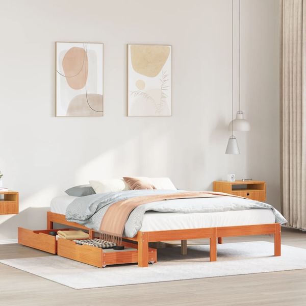 vidaXL Massivholzbett mit Schubladen Wachsbraun 135x190 cm Kiefer 3301961