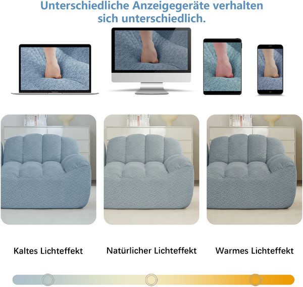 2-Sitzer modulares Sofa H 79 x T 210 x B 165 cm aus Granuliertem Fleece in Blau, rahmenlos mit 2 Ottomane Bild 8