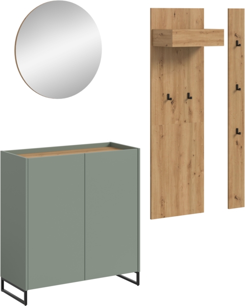 Garderobenkombination B/H/T: 197x206x32 cm in Salbei Nachbildung und Artisan Oak Nachbildung