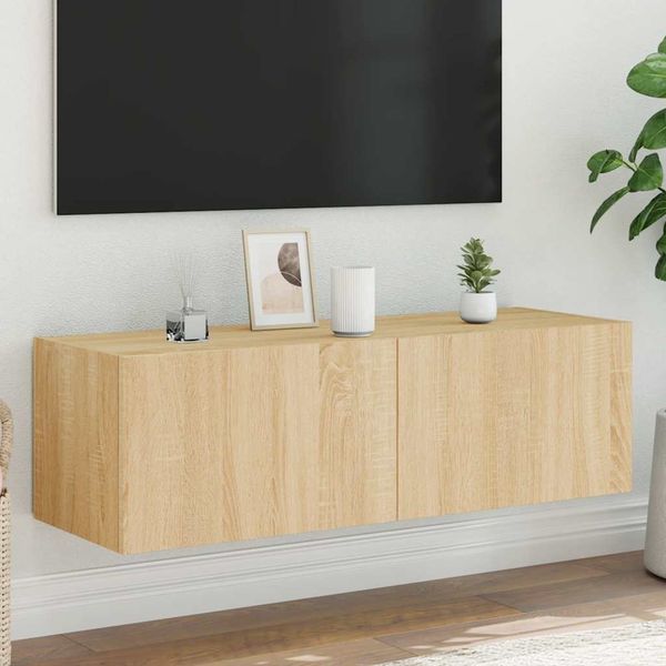 TV-Wandschrank, Fernsehschrank mit LED-Leuchten Sonoma-Eiche 100x35x31 cm