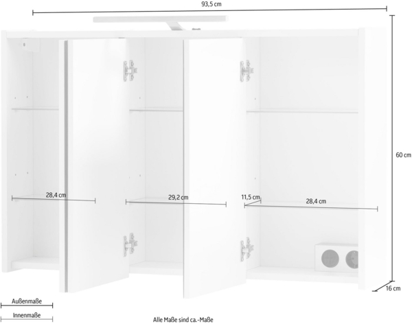 Schildmeyer Flag Spiegelschrank 149505, Holzwerkstoff, weiß, 93,5 cm Bild 3