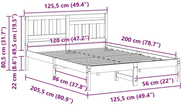 vidaXL Bettrahmen mit Kopfteil Weiß 120 x 200 cm Massives Kiefernholz 872234 Bild 9