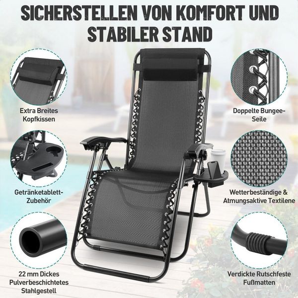 Huracan Gartenliege Sonnenliege Klappbar, Gartenliege Wetterfest, bis 120 KG, 1 St, Liegestuhl Garten mit Nackenkissen Getränkehalter Seitentasche, klappbar,ergonomisch geformt,platzsparend zerlegbar