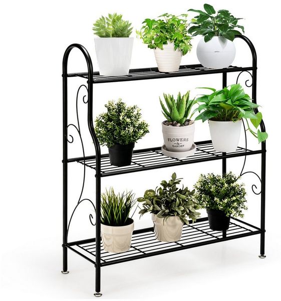 KOMFOTTEU Blumenständer Blumentreppe Blumenregal, 3 Ebenen Metall Pflanzenständer