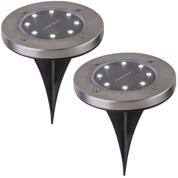 2er Set LED Solarleuchte, rund, Flach mit Erdspitz