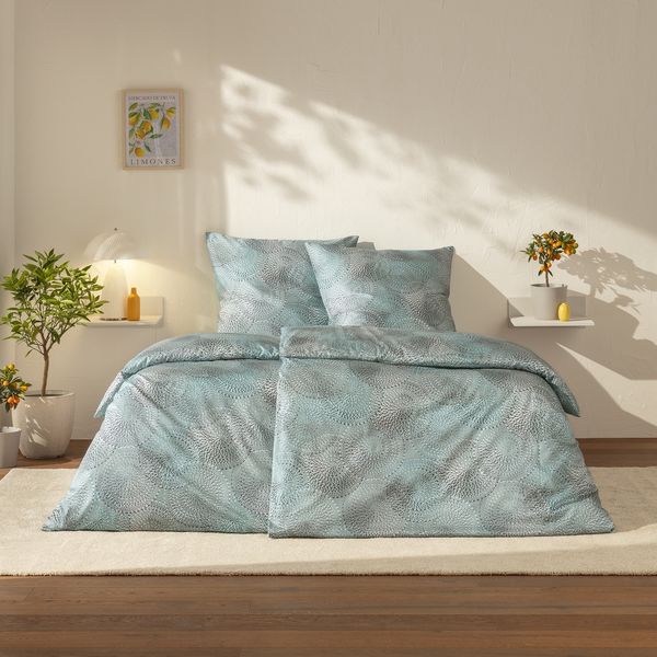 Estella Mako Satin Bettwäsche Orion 7969-614 Kreis eisblau 155x220 cm