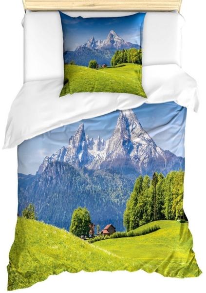 Abakuhaus Bettwäsche Milbensicher Allergiker geeignet mit Kissenbezug, Microfaser, Berg Alpen mit Wiese Flora