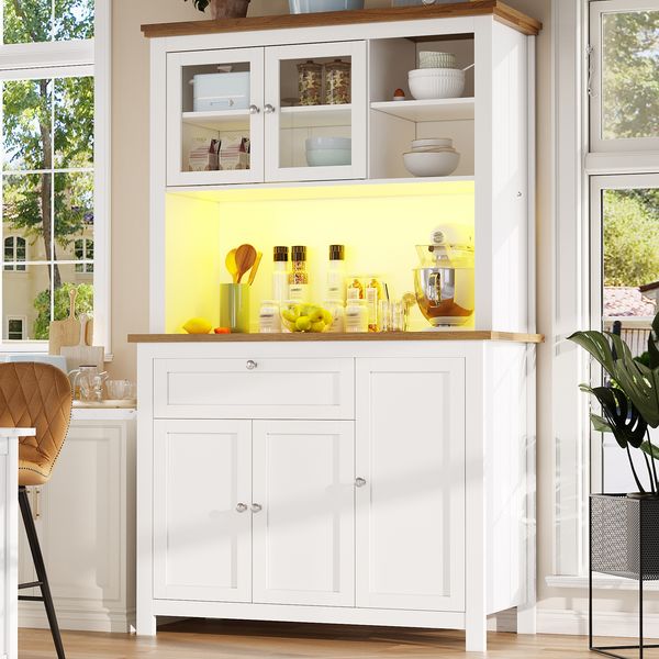 Hochschrank MDF mit LED-Beleuchtung & verstellbaren Böden, 104x40x180 cm, Weiß