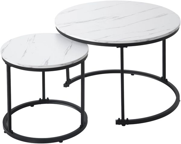 Couchtisch-Set 50x70,5 & 45,5x44 cm in Weiß-Marmoroptik Bild 7