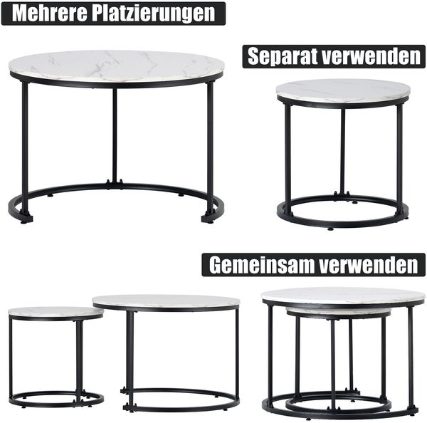 Couchtisch-Set 50x70,5 & 45,5x44 cm in Weiß-Marmoroptik Bild 6