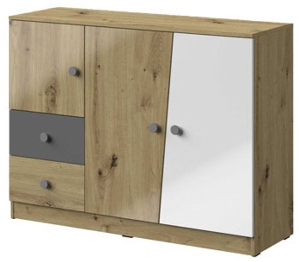 Kommode ""Nero"" Sideboard 120 cm artisan eiche weiß grau Hochglanz
