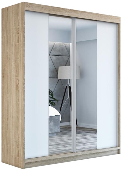Schwebetürenschrank ELEGANZE 2-türig Schrank 180 cm (mit Spiegel) Farbe: Sonoma , weiß
