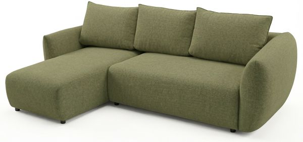 Selsey 'Zordo' - L-Form Eckschlafsofa mit zwei Bettkästen, olivgrüner Chenille links